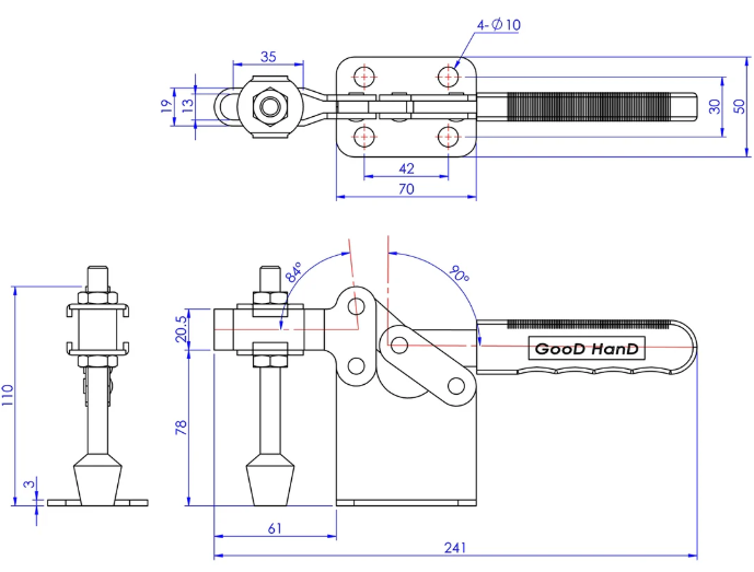 Good Hand GH-200-WH dimension drawing