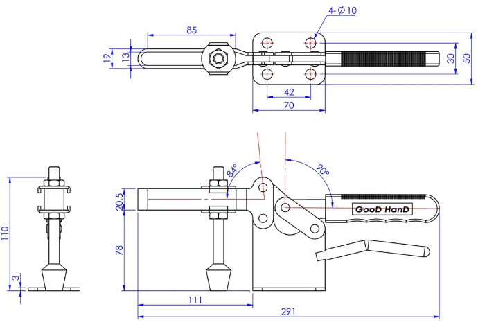 Good Hand GH-220-WLH dimension drawing