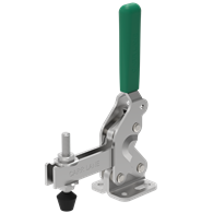 Carr Lane, Vertical Toggle Clamp, Clamping Force (lbf): 1000, Open Arm, Flanged Base, Stainless Steel, Green Handle